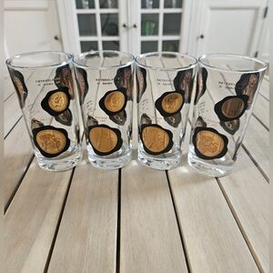 Vintage Gold & Black Square European Coin High Ball Cocktail Glasses Set/4MCMM